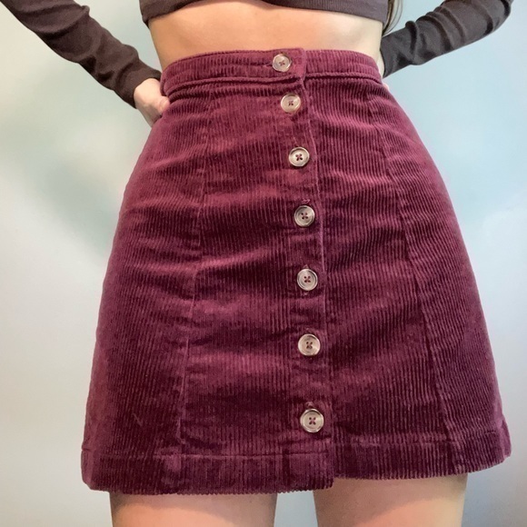 Maroon Corduroy Button Front Mini Skirt - Picture 1 of 3